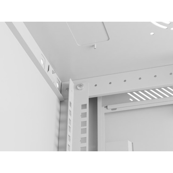 Szafa instalacyjna rack wisząca 19 cali 6U 600x450 drzwi perforowane (flat pack) szara