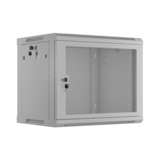 Szafa instalacyjna rack wisząca 19 cali 9U 600x450 drzwi perforowane (flat pack) szara