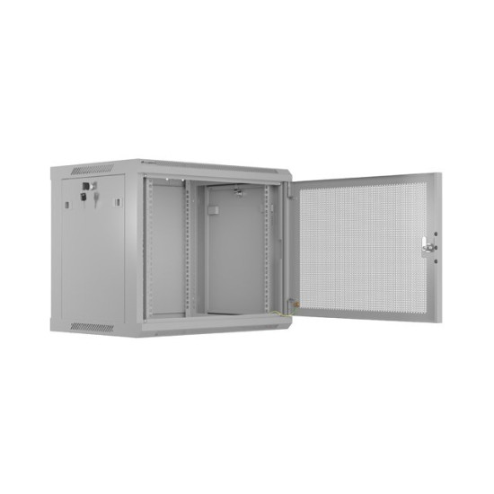 Szafa instalacyjna rack wisząca 19 cali 9U 600x450 drzwi perforowane (flat pack) szara