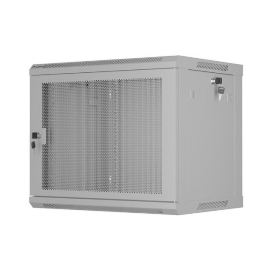 Szafa instalacyjna rack wisząca 19 cali 9U 600x450 drzwi perforowane (flat pack) szara
