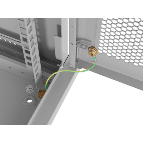Szafa instalacyjna rack wisząca 19 cali 9U 600x450 drzwi perforowane (flat pack) szara