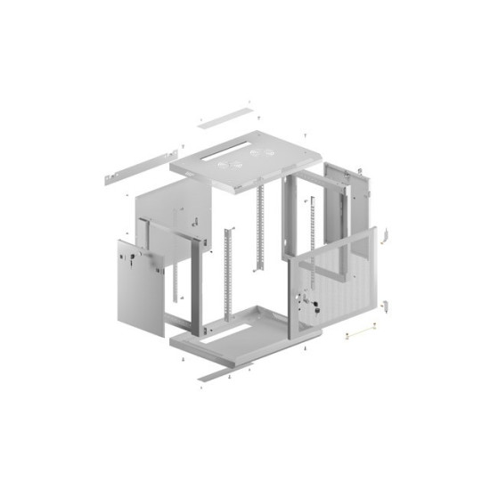 Szafa instalacyjna rack wisząca 19 cali 9U 600x450 drzwi perforowane (flat pack) szara