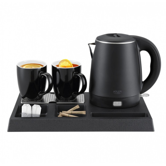 Czajnik hotelowy AD 1387 z tacką z 2 kubkami 1l, inox