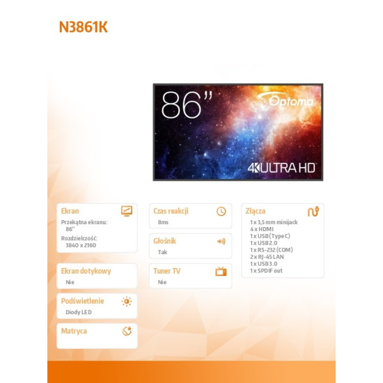 Monitor wielkoformatowy IFPD N3861K H1F2C0HBW101 