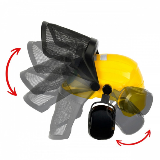 Zestaw drwala z piłą, przyłbicą i rękawicami