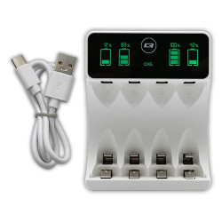 Ładowarka do akumulatorków Ni-MH typu R03 AAA R6 AA | LCD | kabelUSB-C | Biała 
