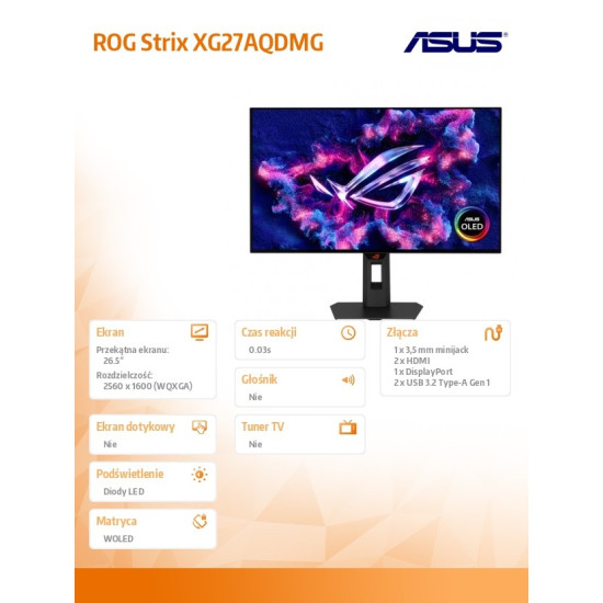 Monitor 27 cali ROG Strix XG27AQDMGR ROG OLED 240Hz 0.03MS 