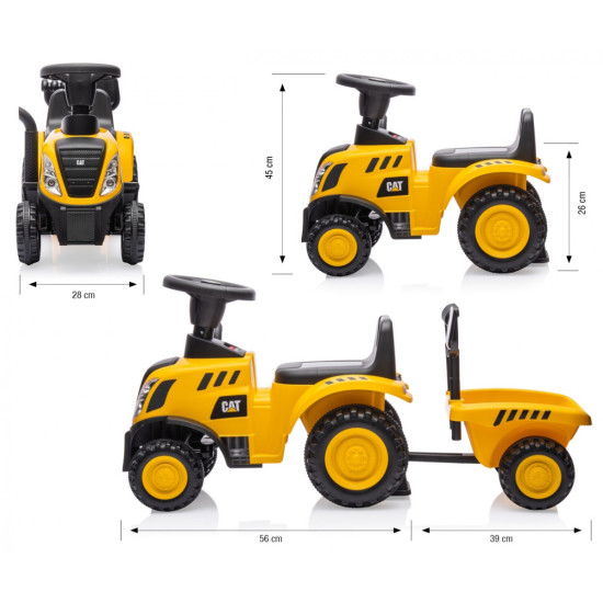 Pojazd CAT Traktor z przyczepą żółty jeździk