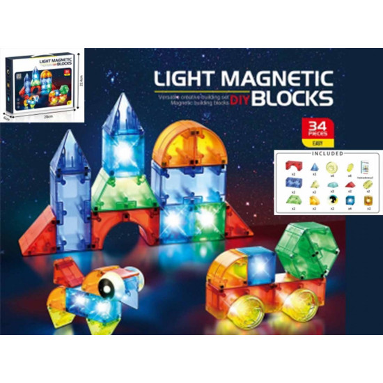 Klocki magnetyczne świecące 32 elementy