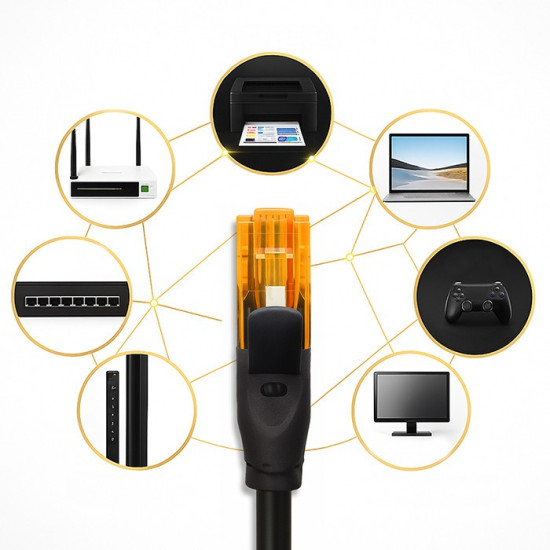 Kabel patchcord UTP | kat.6 | 2 x RJ-45 | High speed 1Gb/s |     Pozłacane styki | 15m | Czarny 
