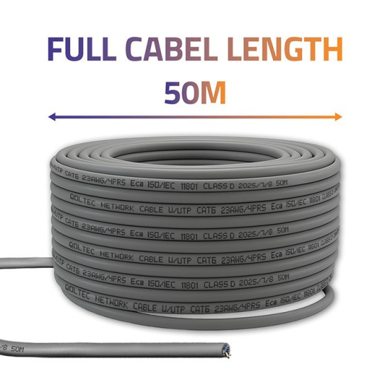Kabel patchcord sieciowy skrętka UTP | Miedziany Cu | CAT6 | Highspeed 1Gb/s | LAN | 50m | Szary 