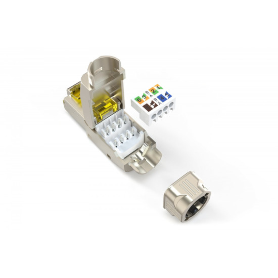 Wtyk modularny RJ45 kat.6A, PoE++, 10GbE, STP, ekranowany, beznarzędziowy, zakręcany, metalowy, AWG 22-27, linka/drut