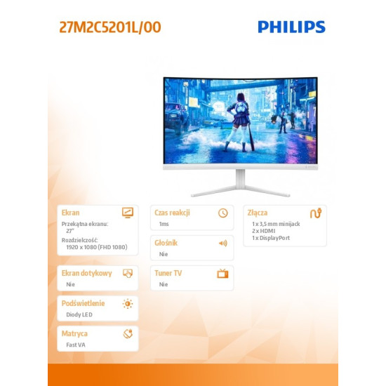 Monitor 27M2C5201L 27 cali Curved VA 180Hz HDMIx2 DP