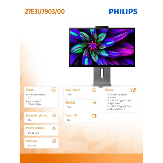 Monitor 27E3U7903 27 cali IPS 5K Thunderbolt 4 RJ45 Pivot Głośniki