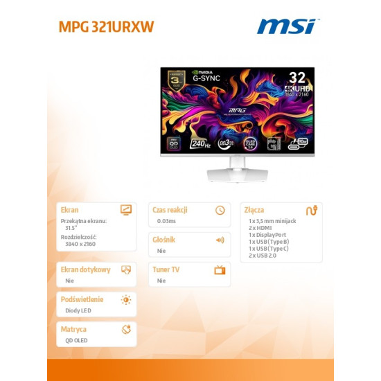 Monitor MPG 321URXW QD-OLED 31.5'/LED/UHD/Flat/240Hz/Black 