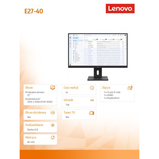 Monitor 27.0 ThinkVision E27-40 WLED LCD 64BCMAT4EU 