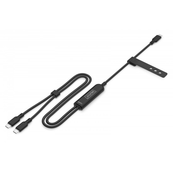 Kabel zasilający 2w1 USB-C - 2x USB-C, USB 2.0 140W PD 3.1, nylonowy, 1,8m czarny 