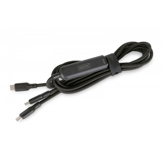 Kabel zasilający 2w1 USB-C - 2x USB-C, USB 2.0 140W PD 3.1, nylonowy, 1,8m czarny 