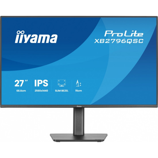 Monitor ProLite 27 cali XB2796QSC-B1 IPS,QHD,HDMI,USB-C (PD 65W),75Hz, 350cd, 1xUSB 3.2 , 1xUSB-C, 2x2W, HAS 150/PIVOT/obrót stopy 360st