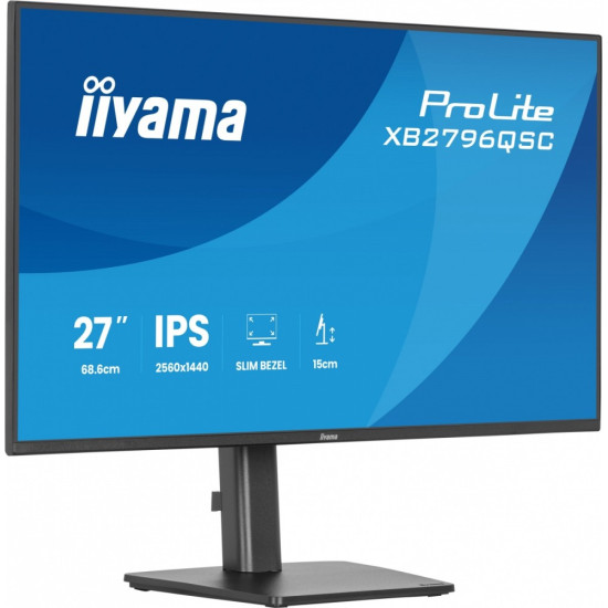 Monitor ProLite 27 cali XB2796QSC-B1 IPS,QHD,HDMI,USB-C (PD 65W),75Hz, 350cd, 1xUSB 3.2 , 1xUSB-C, 2x2W, HAS 150/PIVOT/obrót stopy 360st