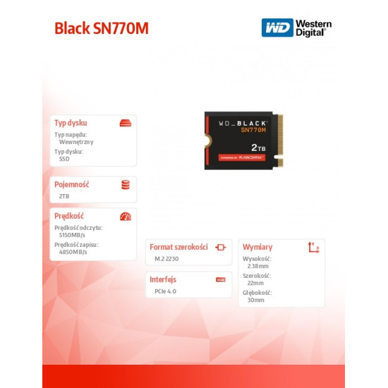 Dysk SSD WD Black SN770M 2TB NVMe 2230 M2