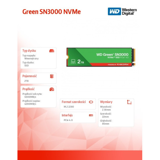 Dysk SSD Green 2TB M.2 2280 SN3000 NVMe PCIE4.0