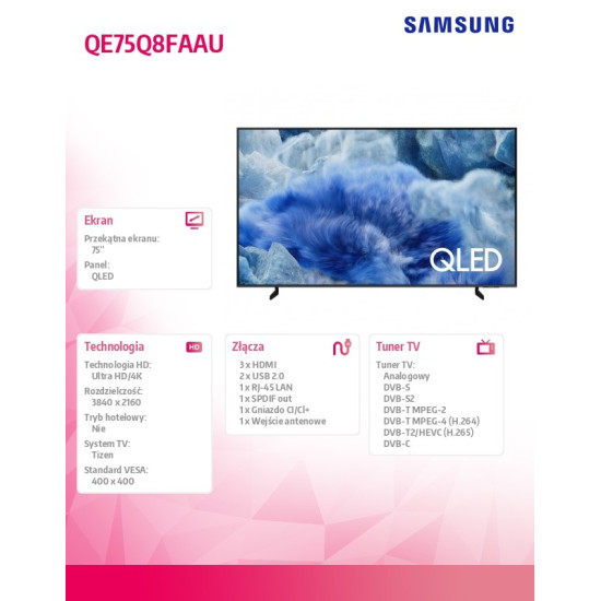 Telewizor QLED 75 cali QE75Q8FAAUXXH