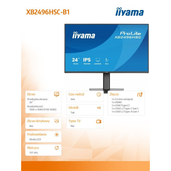 Monitor 24 cale XB2496HSC-B1 IPS, FHD, HDMI, USB-C (PD 65W), 144Hz