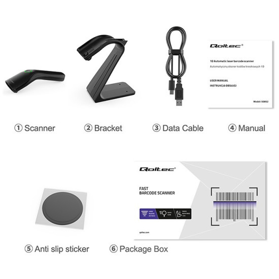 Skaner czytnik kodów kreskowych + stojak na skaner | 1D | USB 