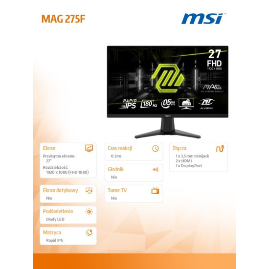 Monitor 27 cali MAG 275F LED/FHD/Flat/180Hz/czarny