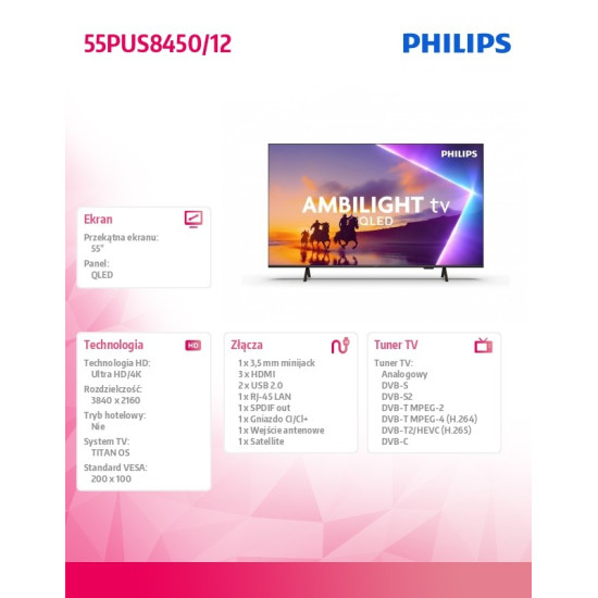 Telewizor QLED 55 cali 55PUS8450/12
