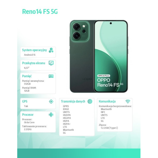Smartfon Reno14 FS 5G 12/ 512GB Zielony CPH2743