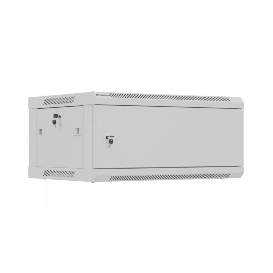 Szafa instalacyjna rack wisząca 19 cali 4U 600x450 szara drzwi metalowe (flat pack)