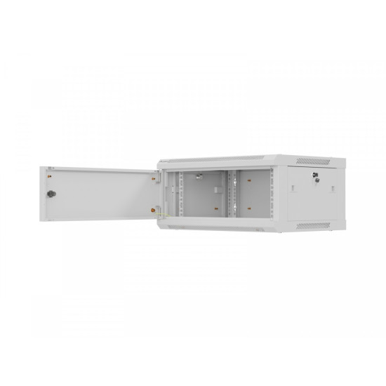 Szafa instalacyjna rack wisząca 19 cali 4U 600x450 szara drzwi metalowe (flat pack)