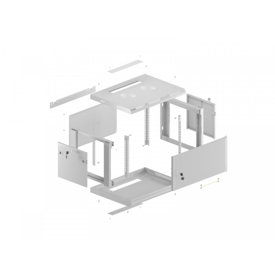 Szafa instalacyjna rack wisząca 19 cali 4U 600x450 szara drzwi metalowe (flat pack)