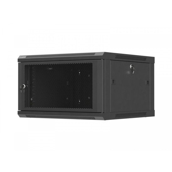 Szafa instalacyjna rack wisząca 19 cali 6U 600x600 czarna drzwi perforowane (flat pack) 