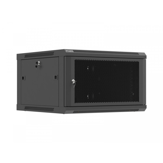 Szafa instalacyjna rack wisząca 19 cali 6U 600x600 czarna drzwi perforowane (flat pack) 