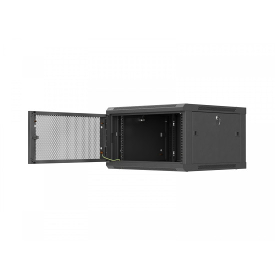 Szafa instalacyjna rack wisząca 19 cali 6U 600x600 czarna drzwi perforowane (flat pack) 