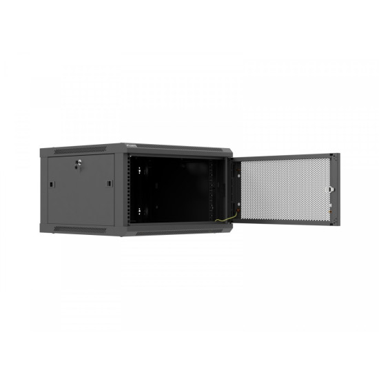 Szafa instalacyjna rack wisząca 19 cali 6U 600x600 czarna drzwi perforowane (flat pack) 