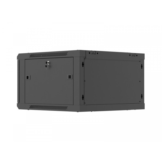 Szafa instalacyjna rack wisząca 19 cali 6U 600x600 czarna drzwi perforowane (flat pack) 