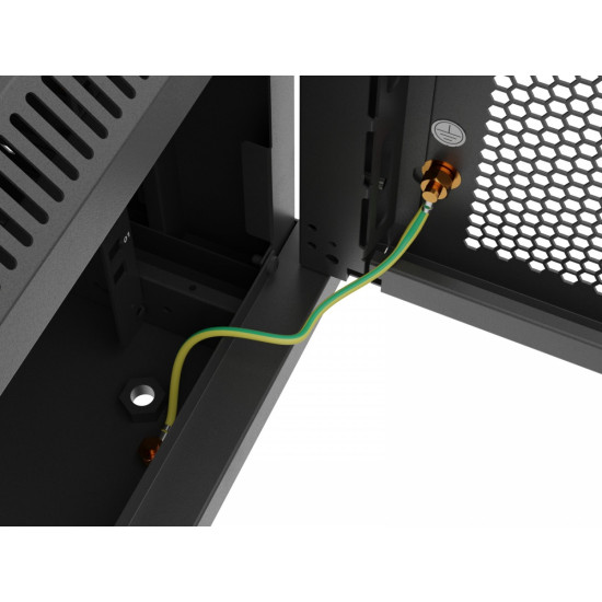 Szafa instalacyjna rack wisząca 19 cali 6U 600x600 czarna drzwi perforowane (flat pack) 