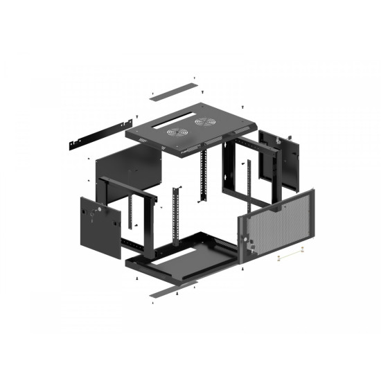 Szafa instalacyjna rack wisząca 19 cali 6U 600x600 czarna drzwi perforowane (flat pack) 
