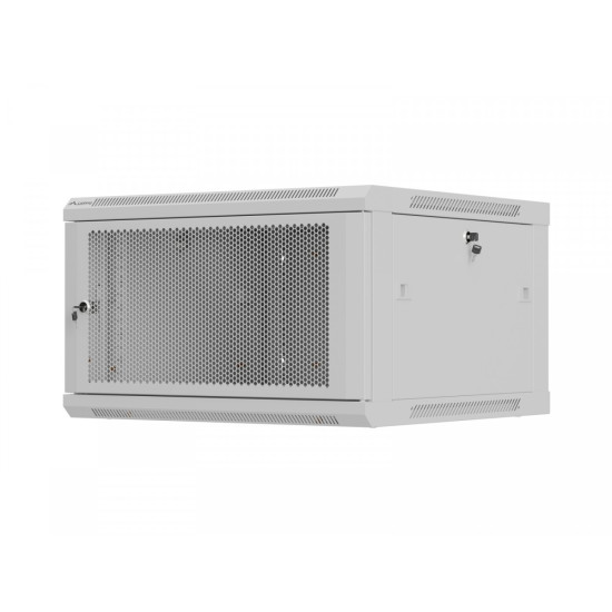 Szafa instalacyjna rack wisząca 19 cali 6U 600x600 szara drzwi perforowane (flat pack) 
