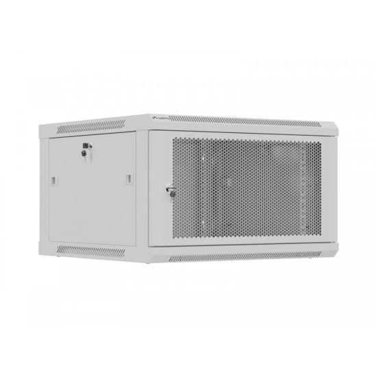 Szafa instalacyjna rack wisząca 19 cali 6U 600x600 szara drzwi perforowane (flat pack) 