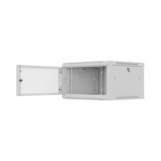 Szafa instalacyjna rack wisząca 19 cali 6U 600x600 szara drzwi perforowane (flat pack) 