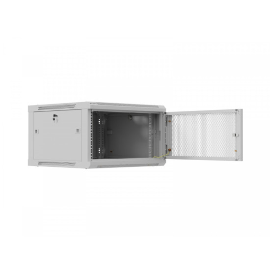 Szafa instalacyjna rack wisząca 19 cali 6U 600x600 szara drzwi perforowane (flat pack) 