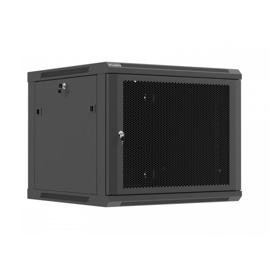 Szafa instalacyjna rack wisząca 19 cali 9U 600x600 czarna drzwi     perforownae ( flat pack) 