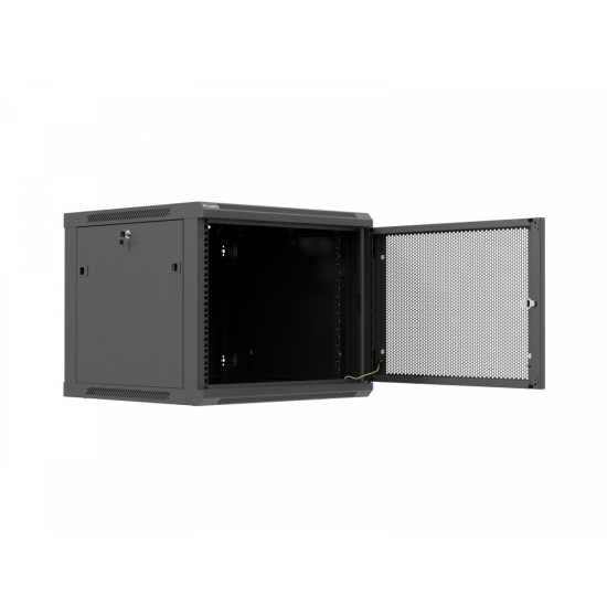 Szafa instalacyjna rack wisząca 19 cali 9U 600x600 czarna drzwi     perforownae ( flat pack) 