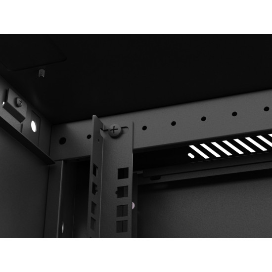 Szafa instalacyjna rack wisząca 19 cali 9U 600x600 czarna drzwi     perforownae ( flat pack) 