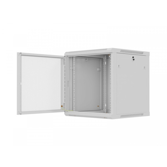 Szafa instalacyjna rack wisząca 12U 600x600 szara drzwi perforowane (flat pack) 